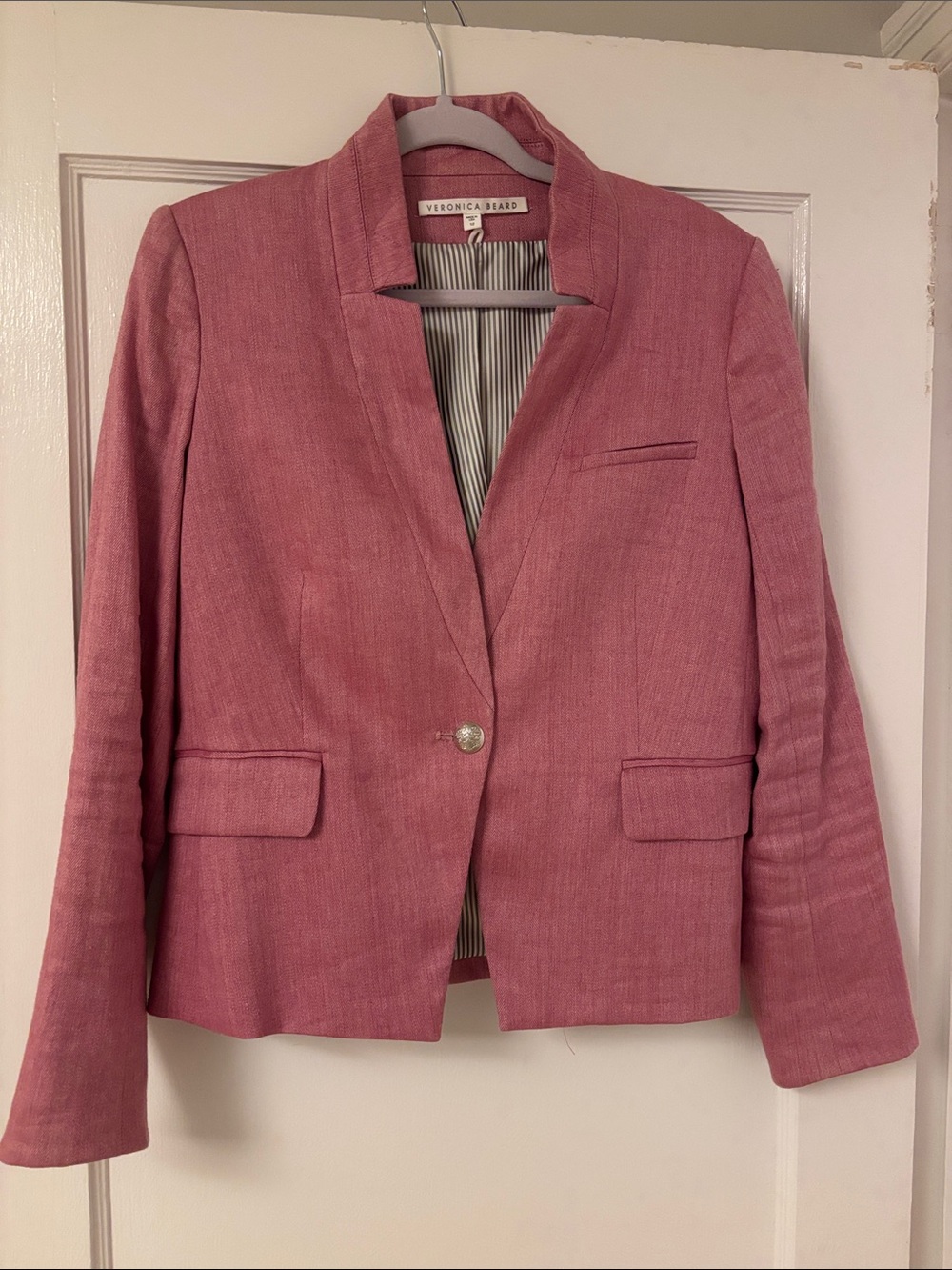 Veronica Beard Rose-Pink Cropped Single-Button Blazer
